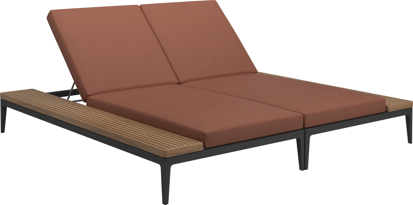 Grid double lounger teak - water resistant collection